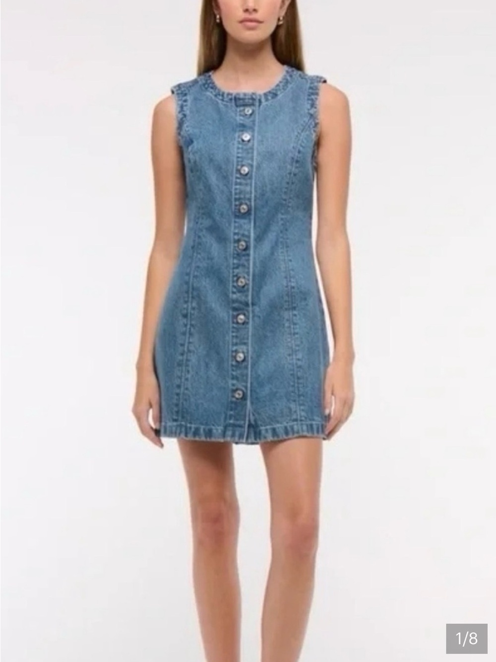 Abercrombie & Fitch Sleeveless Light Blue Denim Button-Front Mini Dress